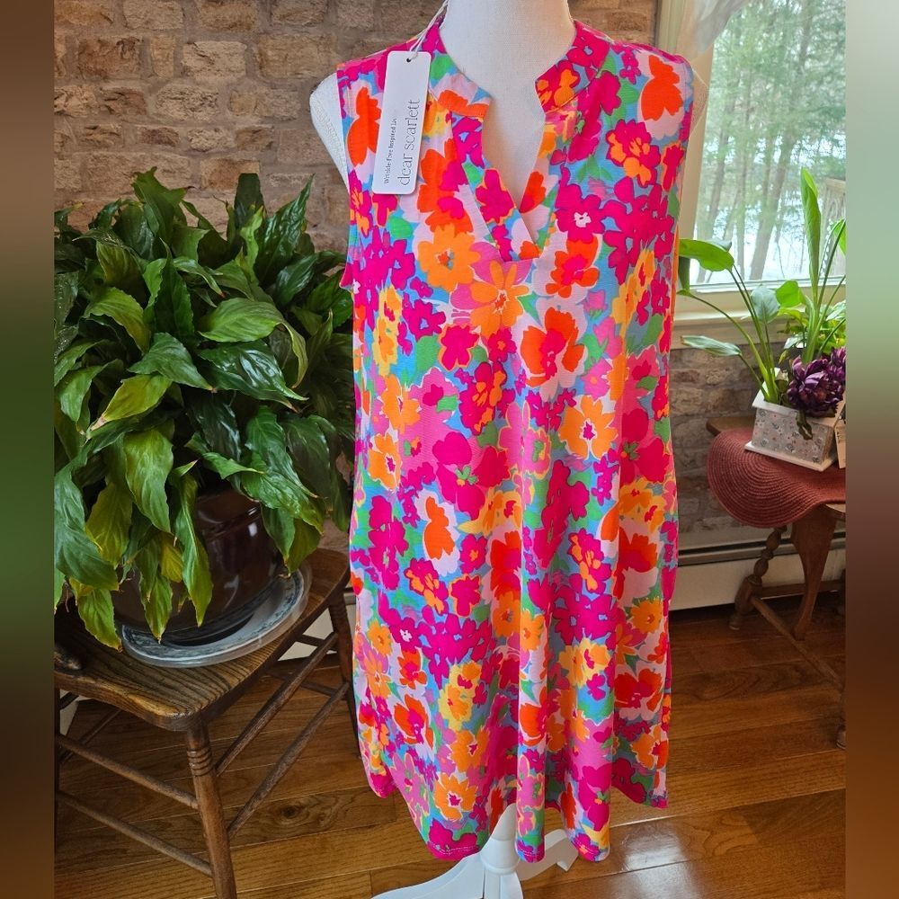 Dear Scarlett Pocket Dress Pink and Orange Floral Size S